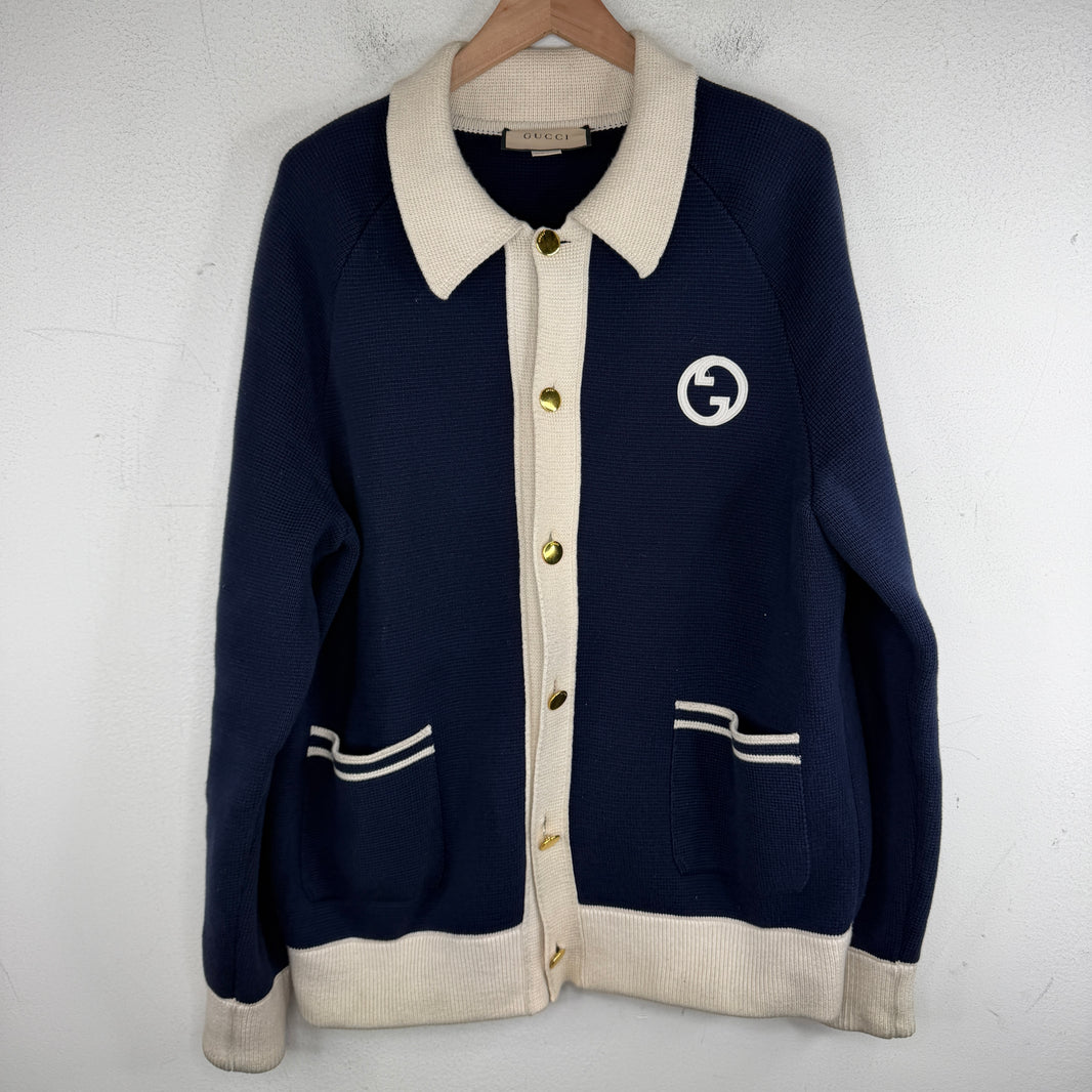 Gucci Navy Button-Up Knit Sweater