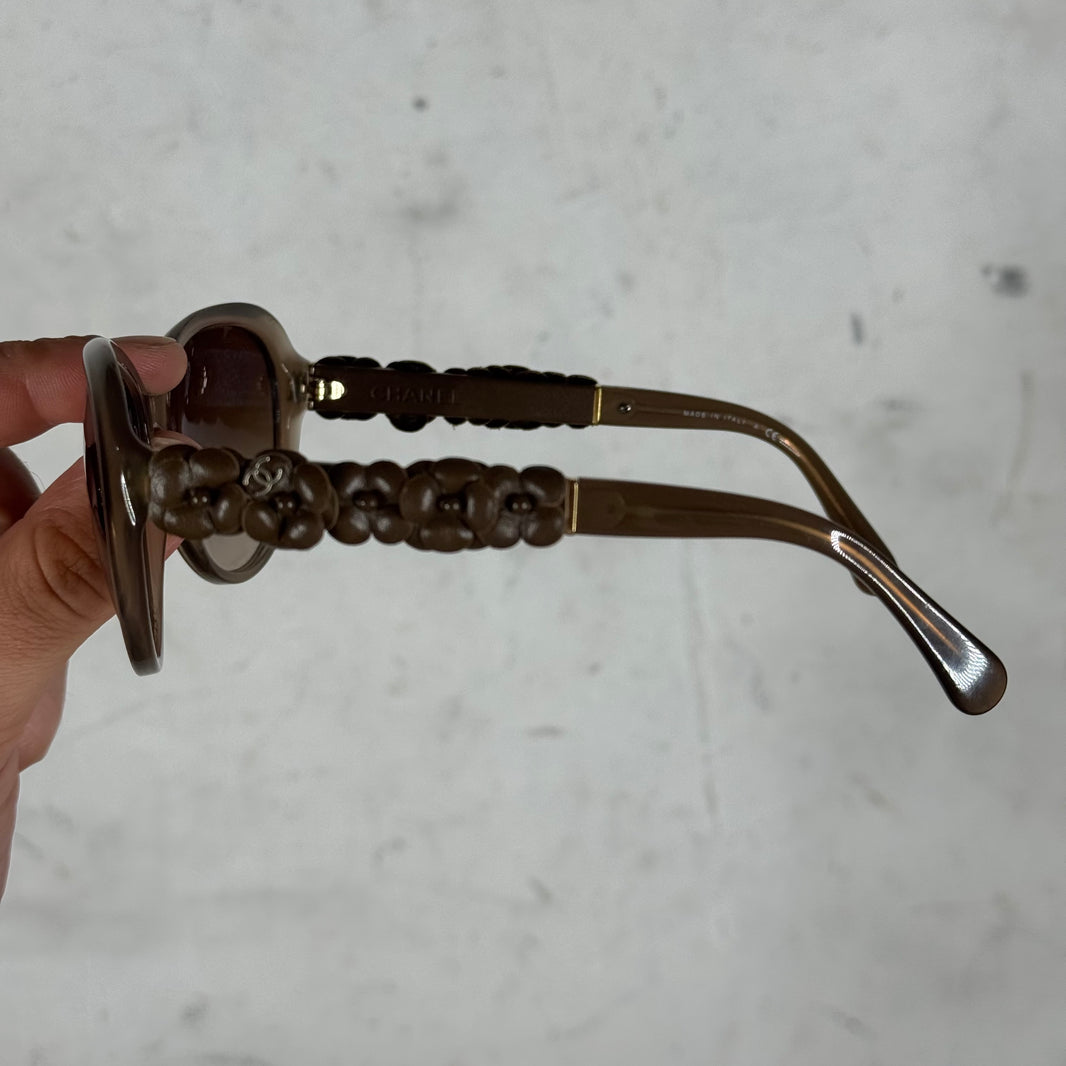 Chanel Leather Floral Wide Lens Sunglasses