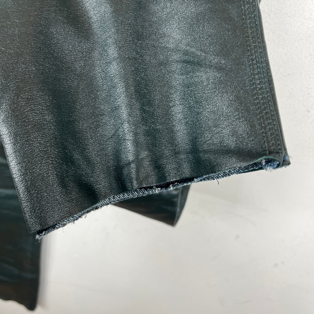 Bottega Veneta Green Leather Denim-Lined Pants