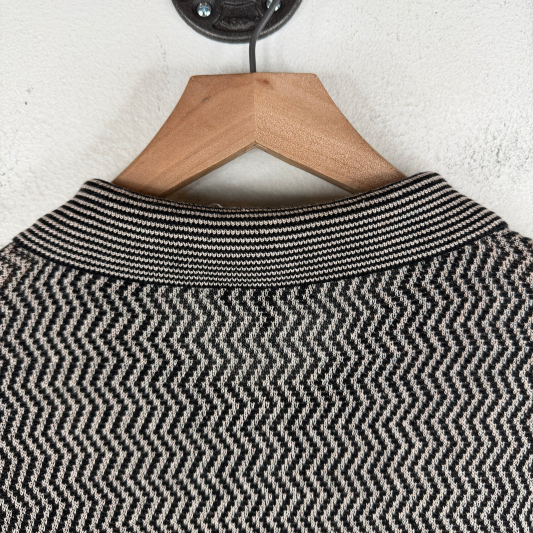 Armani Zig Zag Striped Collared Knit Sweater