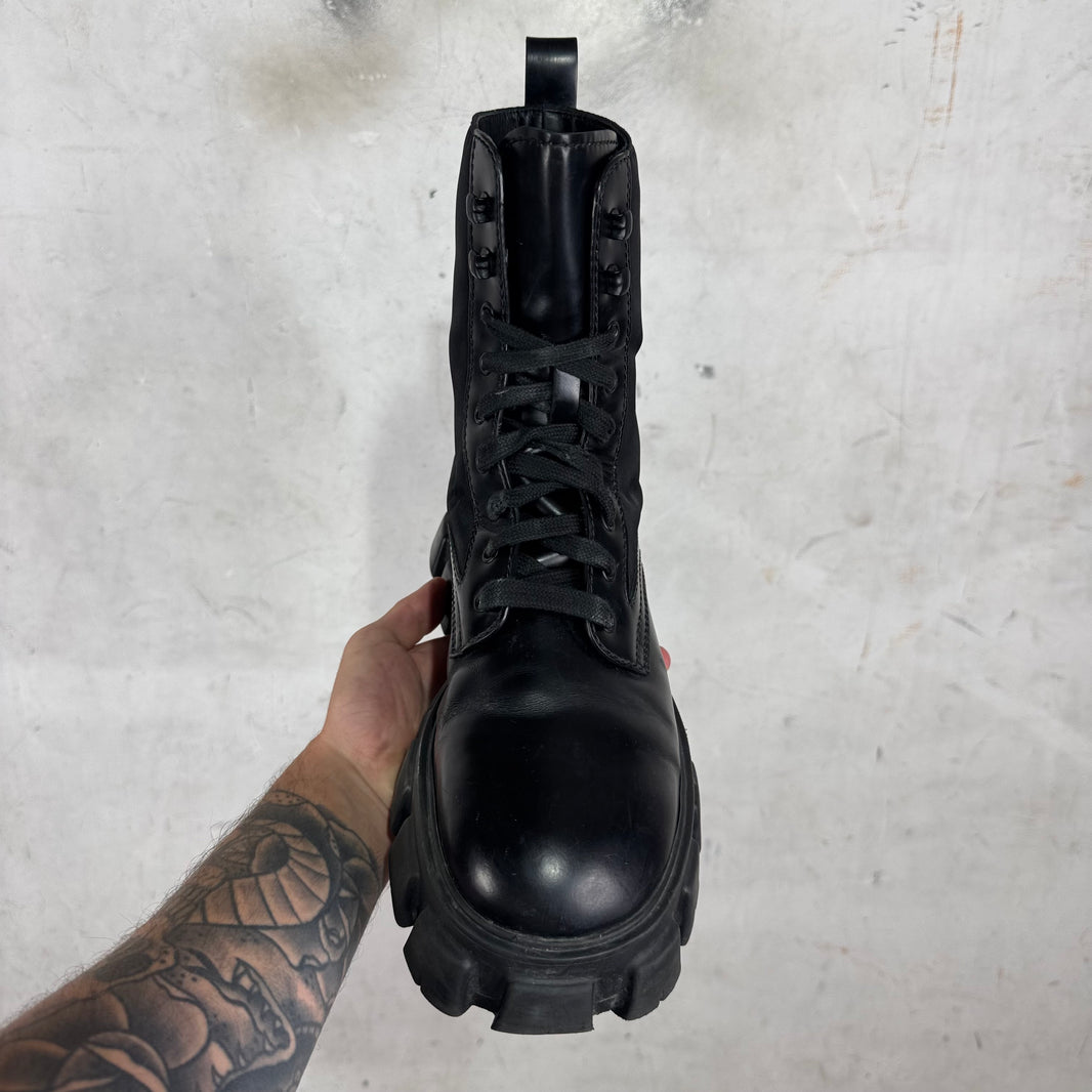 Prada Leather Nylon Monolith Boots