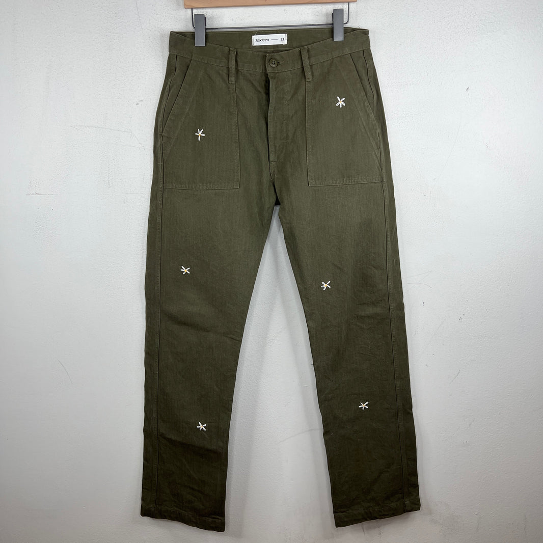 3Sixteen Olive Flower Stitch Pants