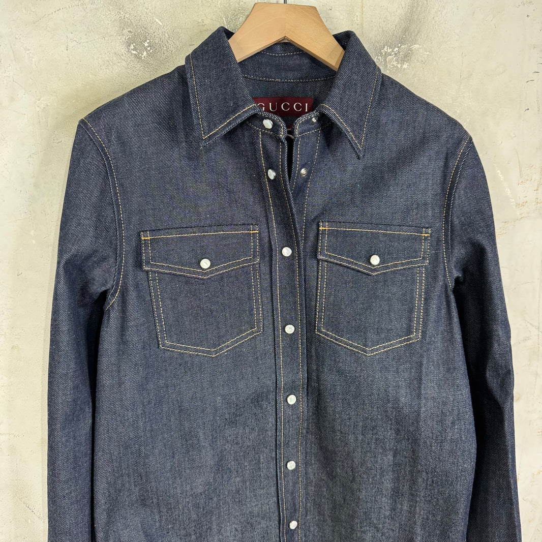 Gucci Raw Denim Snap Shirt