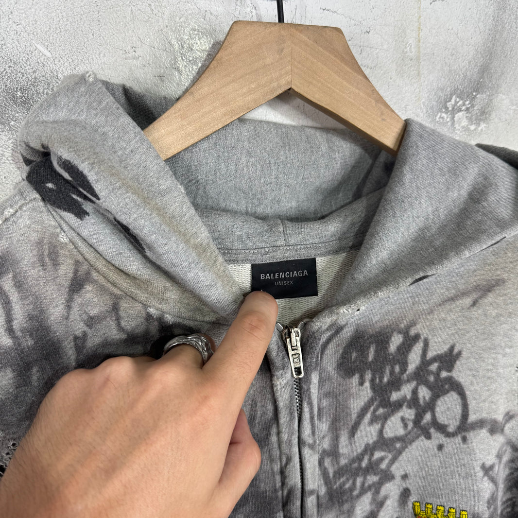 Balenciaga Grey Skater Zip Up Hoodie