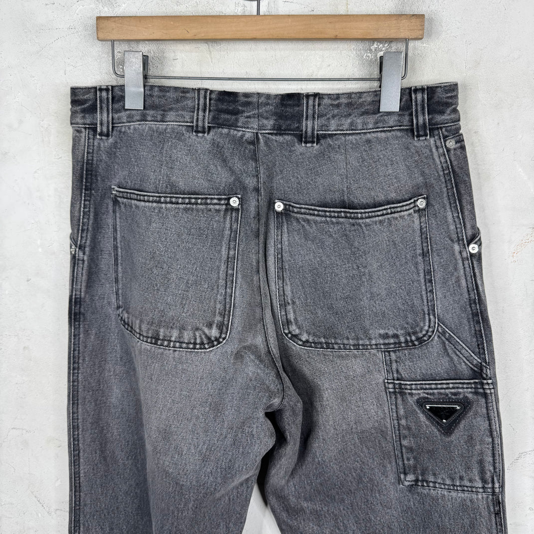Prada Washed Charcoal Plaqued Carpenter Jeans