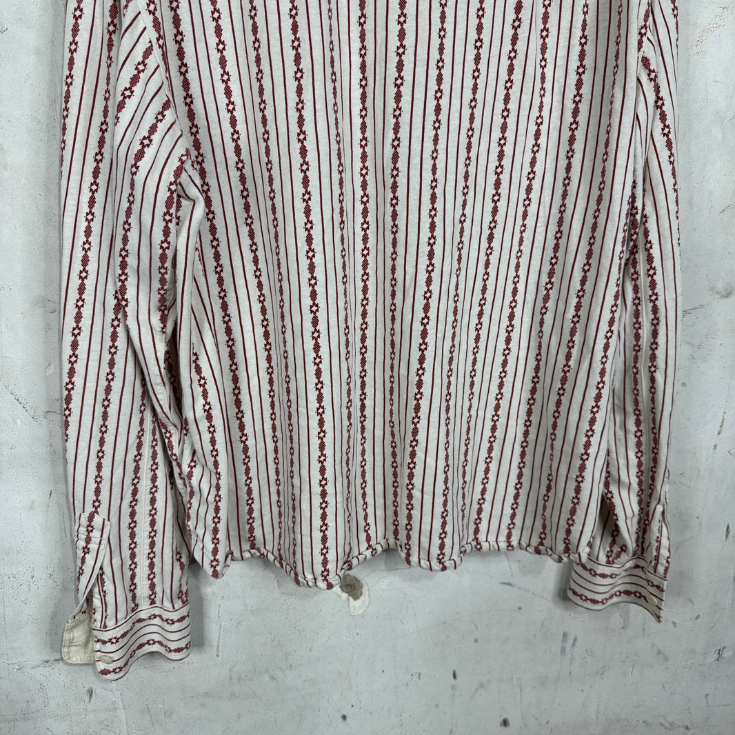 RRL Half Button Red Patterned Linen Shirt