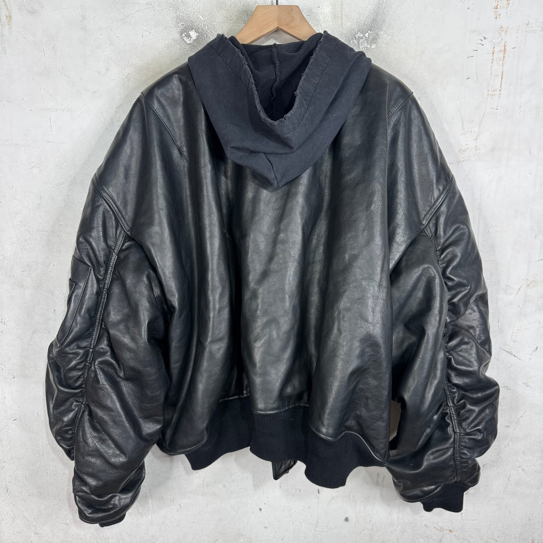 Balenciaga Bullskin Leather Hooded Bomber Jacket