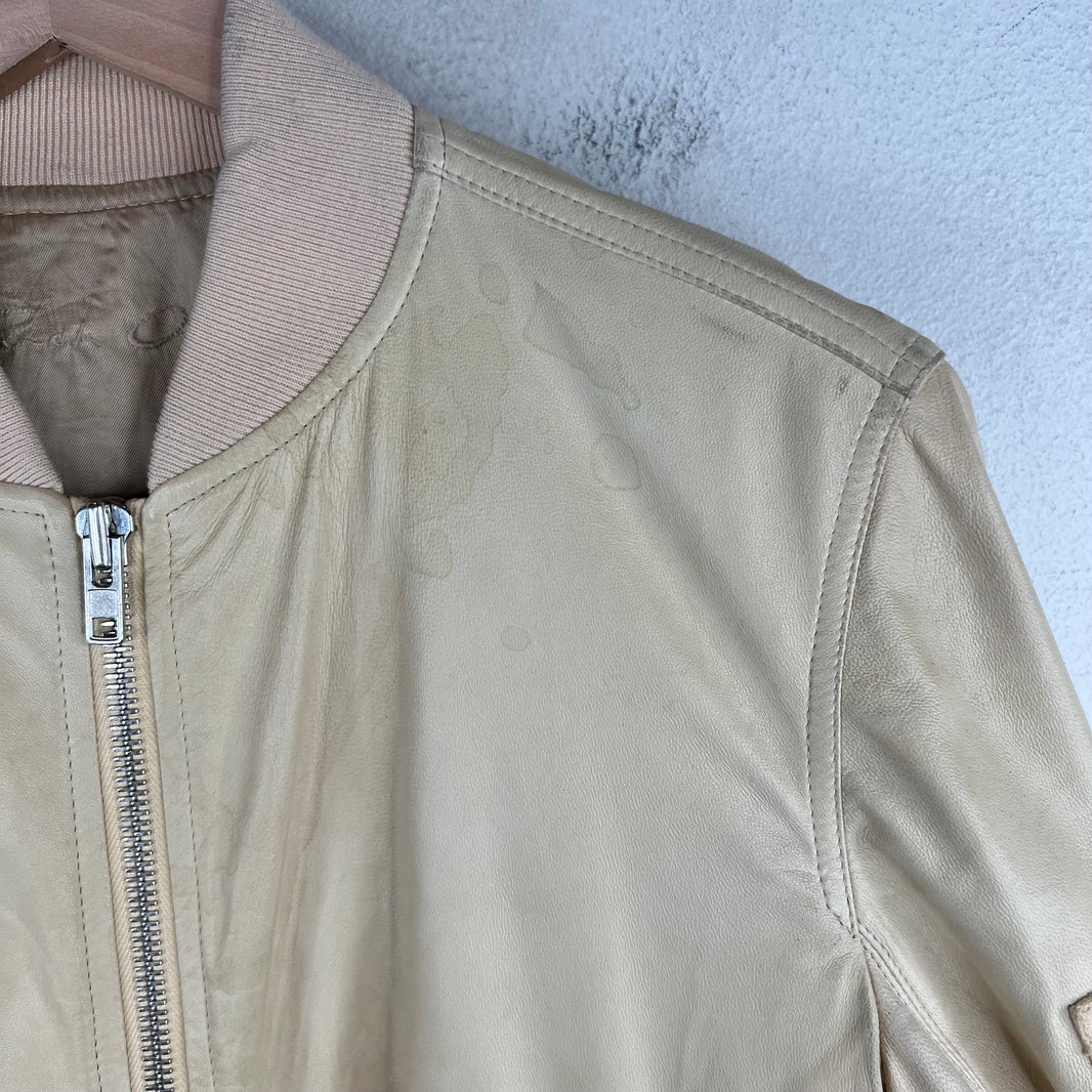 Rick Owens Cream Leather Bomber Jacket