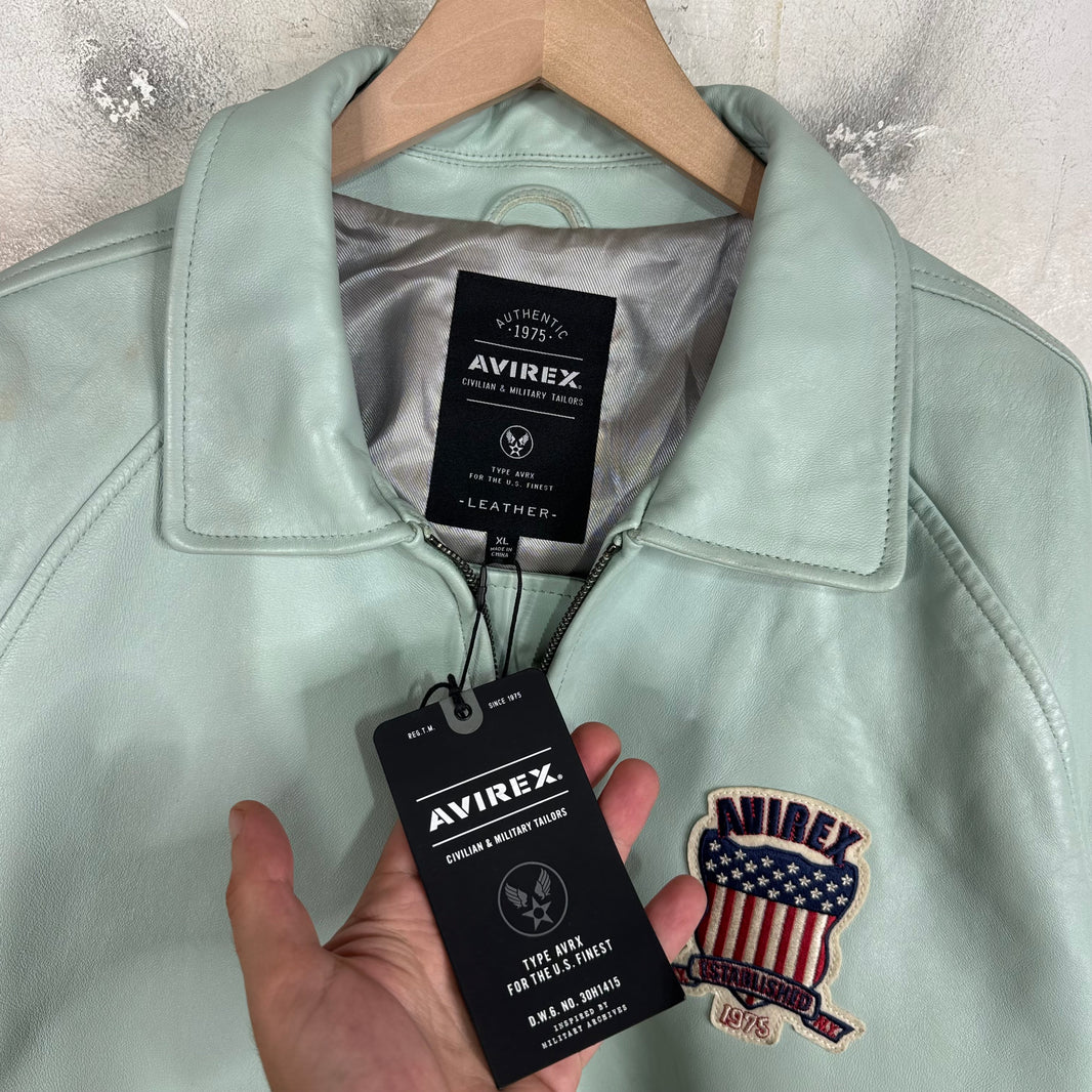 Avirex Teal Leather Crest Jacket