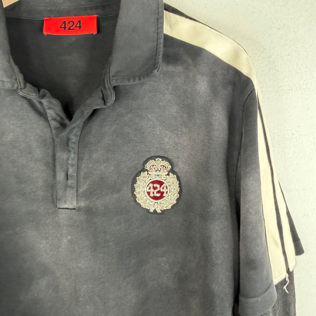 424 Black Washed Double Layer Polo T-Shirt