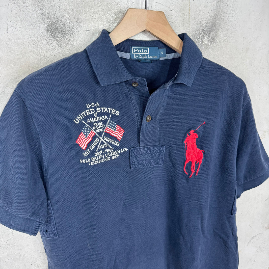 Ralph Lauren Navy Red Big Pony Flag Crested Polo