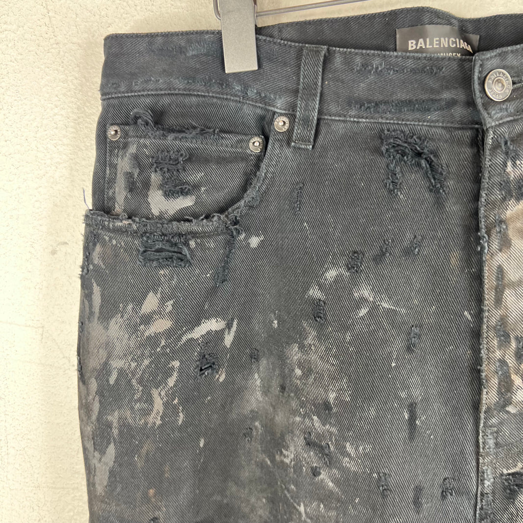 Balenciaga Black Mud Distressed Jeans