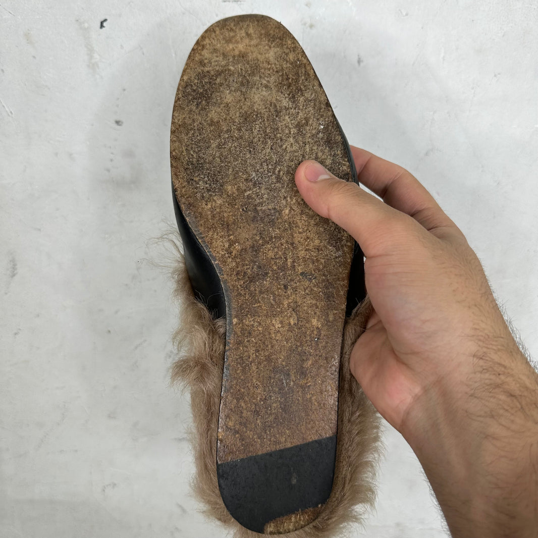 Gucci Smoked Horsebit Fur Mules