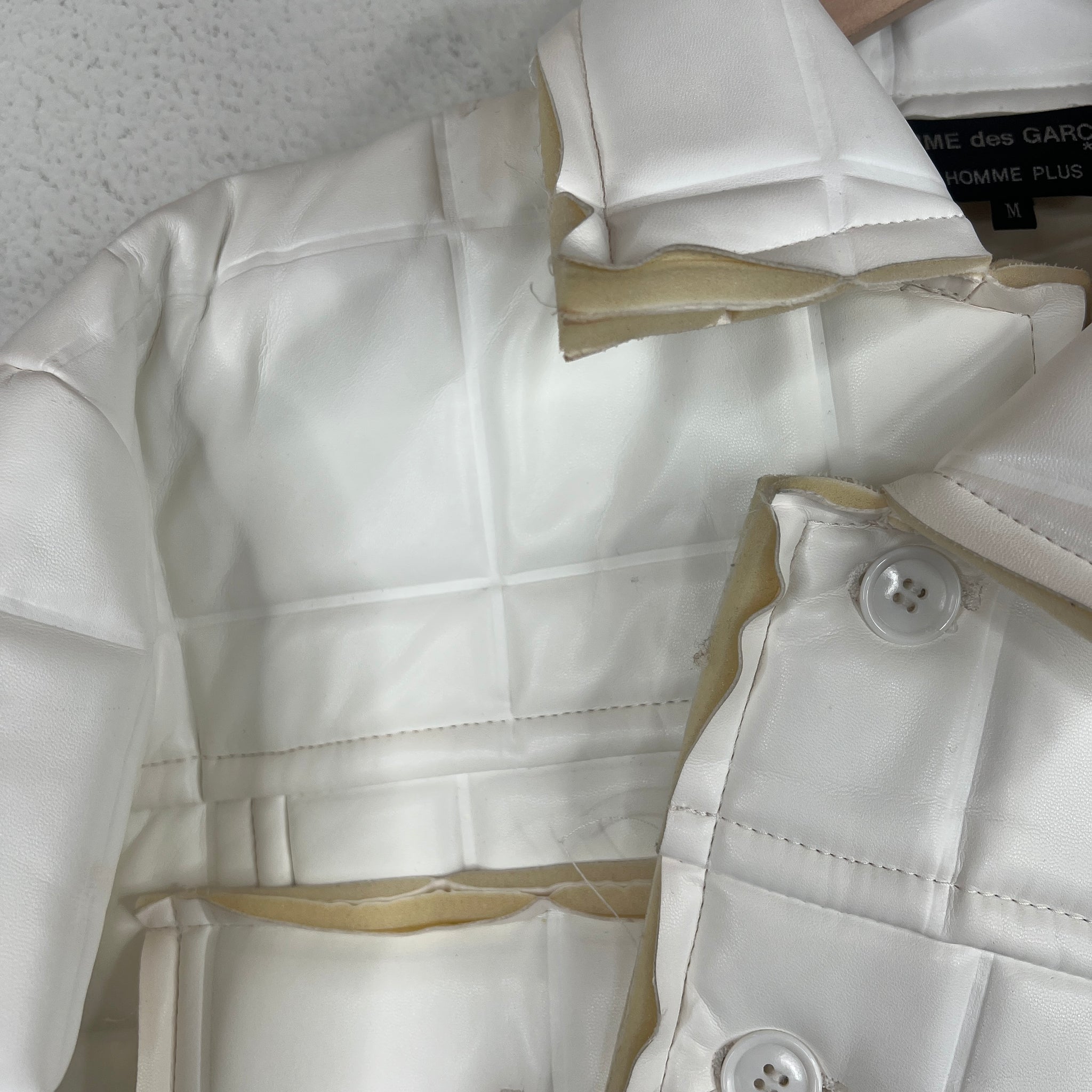 CDG White Asymmetrical Square Embossed Jacket