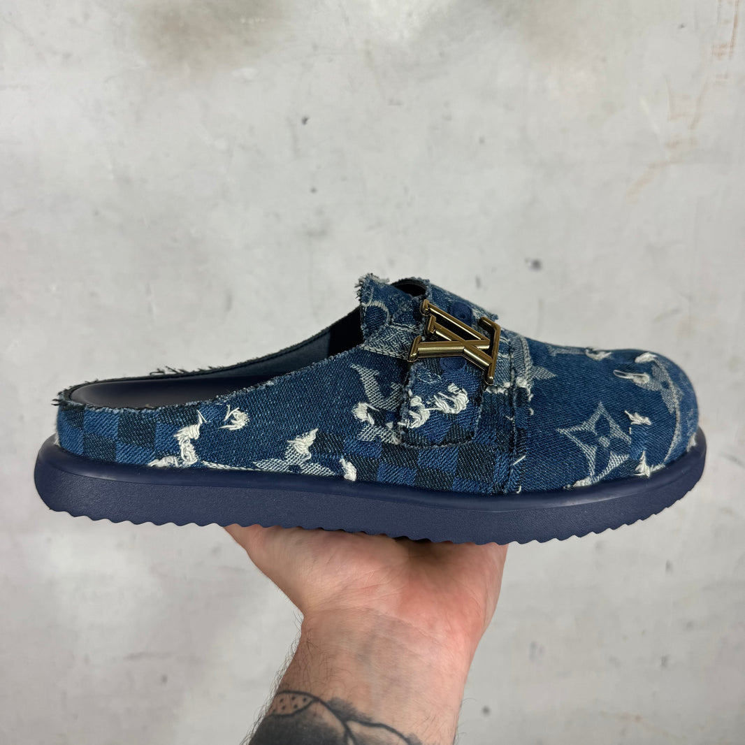Louis Vuitton Denim Patchworked Monogram Easy Mules