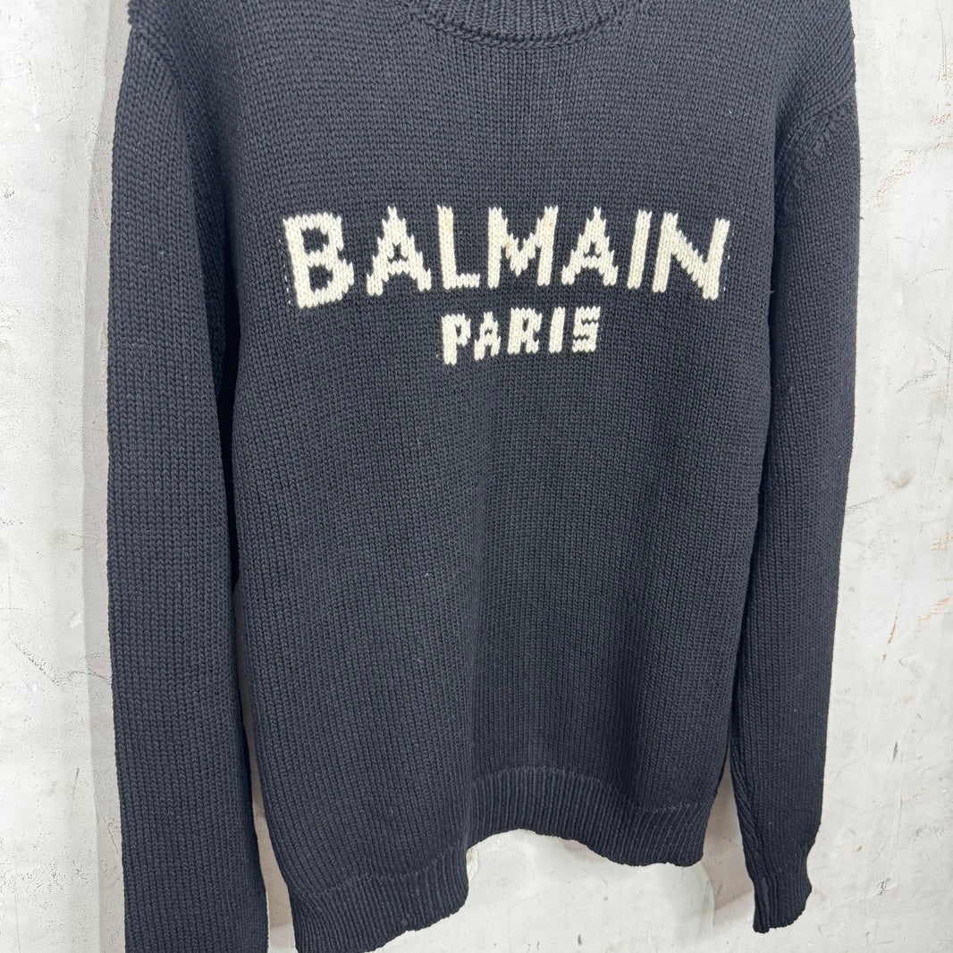 Balmain Logo Knit Sweater Black