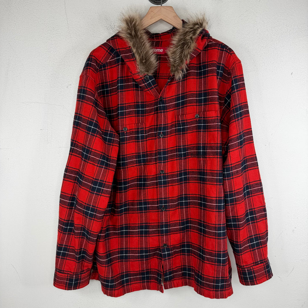 Supreme Fur Hooded Button Up Flannel