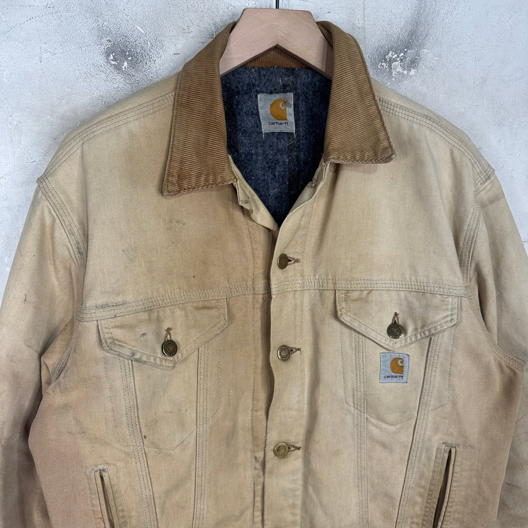 Vintage Carhartt Beige Distressed Trucker Jacket