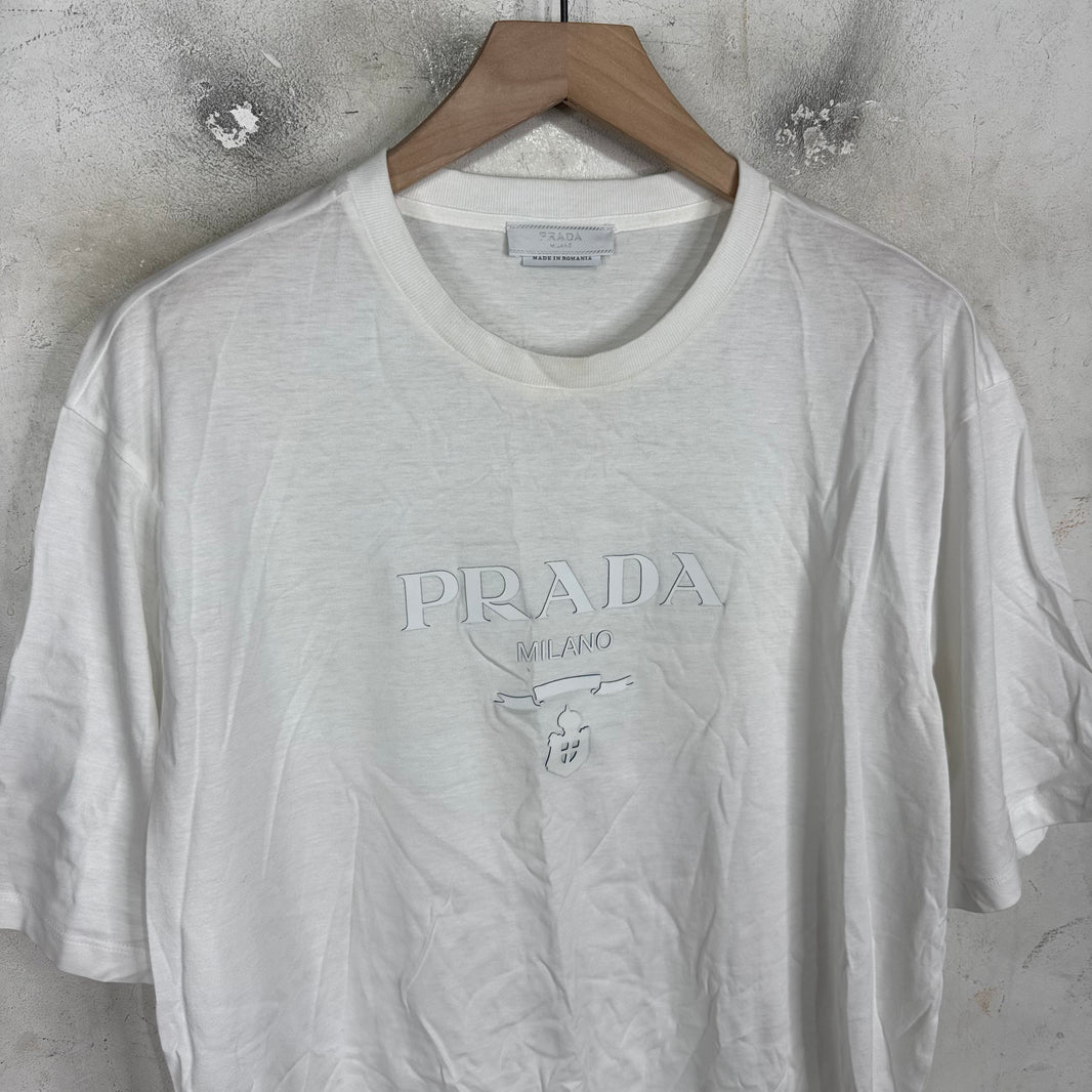 Prada White Rubberized Crest Logo T-Shirt