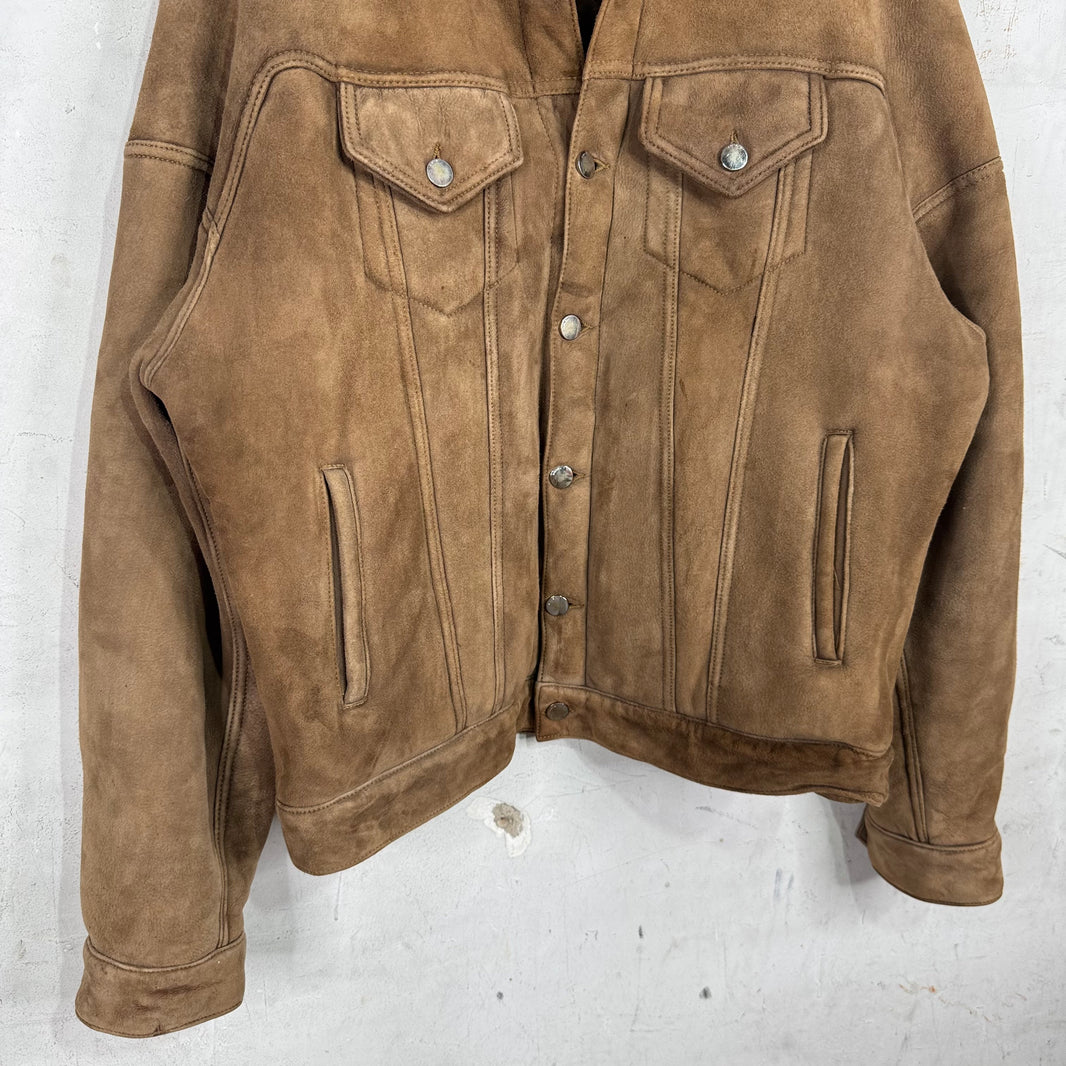 Amiri Suede Shearling Trucker Jacket
