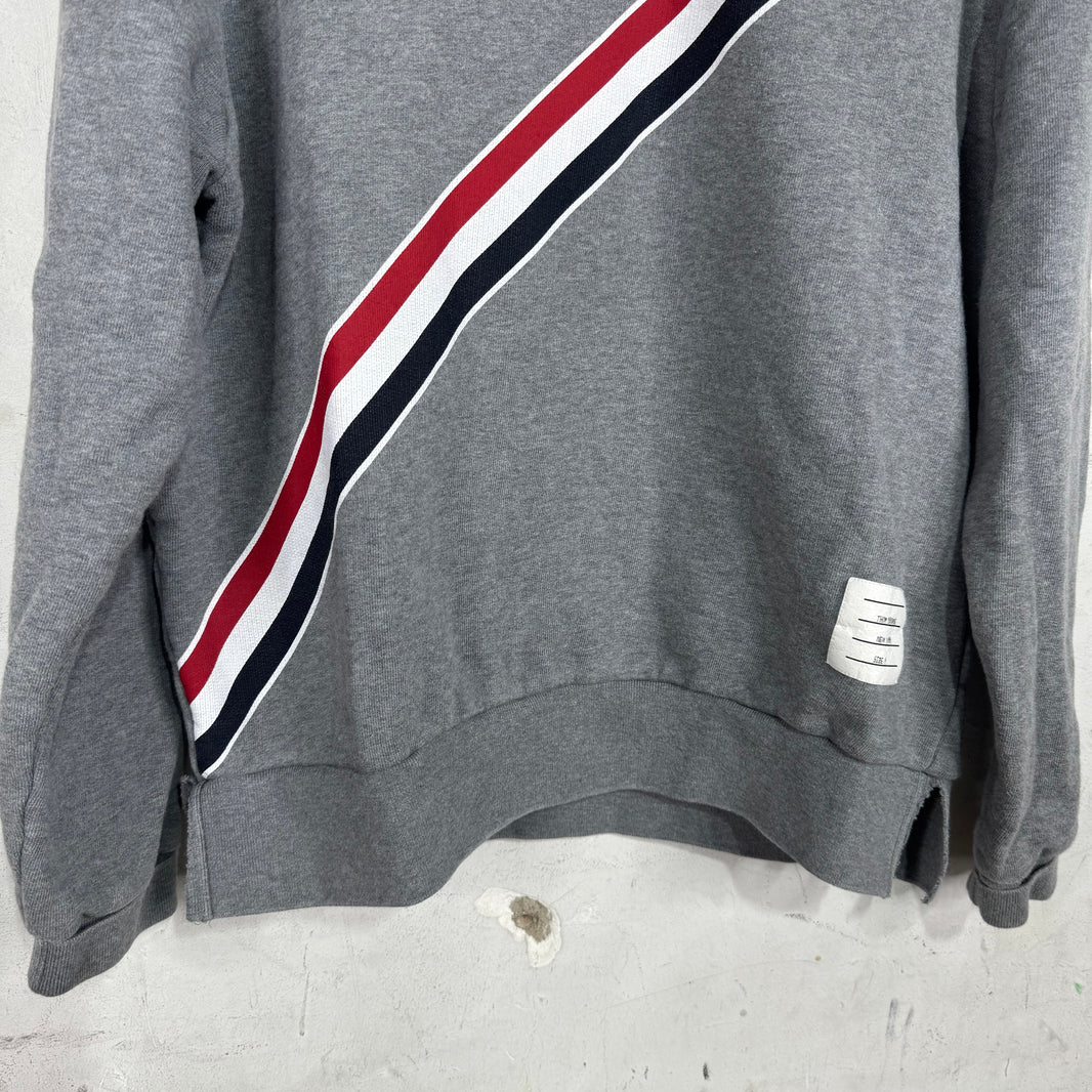 Thom Browne Grey Diagonal Striped Crewneck