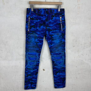 Balmain Blue Camo Biker Jeans New