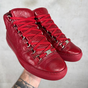 Balenciaga Red Tumbled Leather Arenas