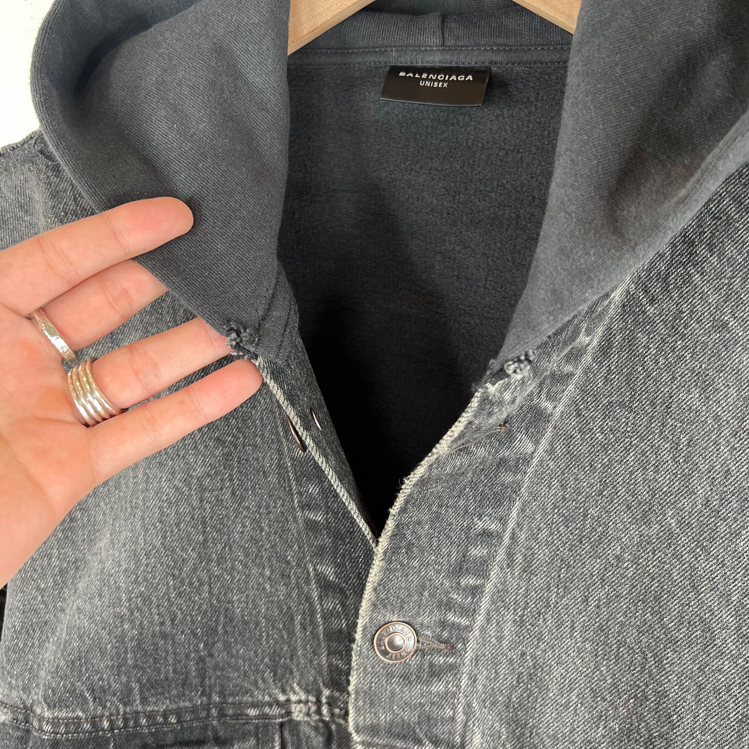 Balenciaga Sample Hybrid Denim Hooded Red Tape Jacket