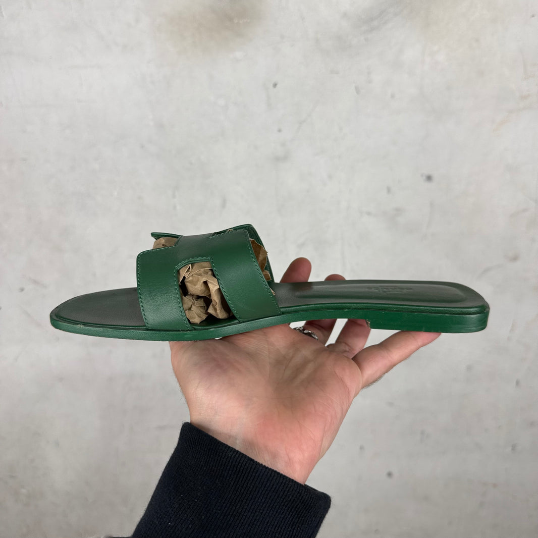 Hermes Green Oran Sandals