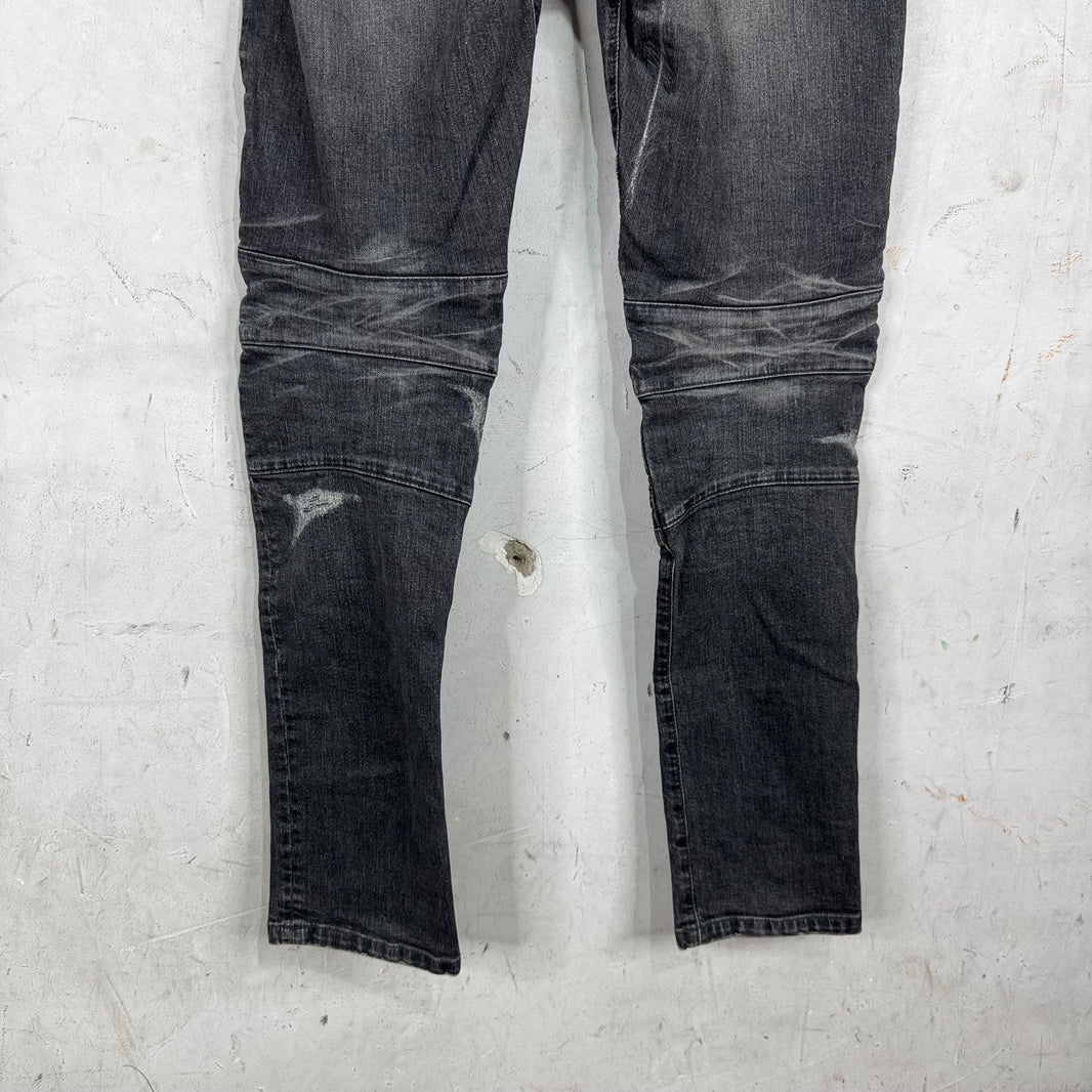 Balmain Charcoal Repaired Biker Jeans