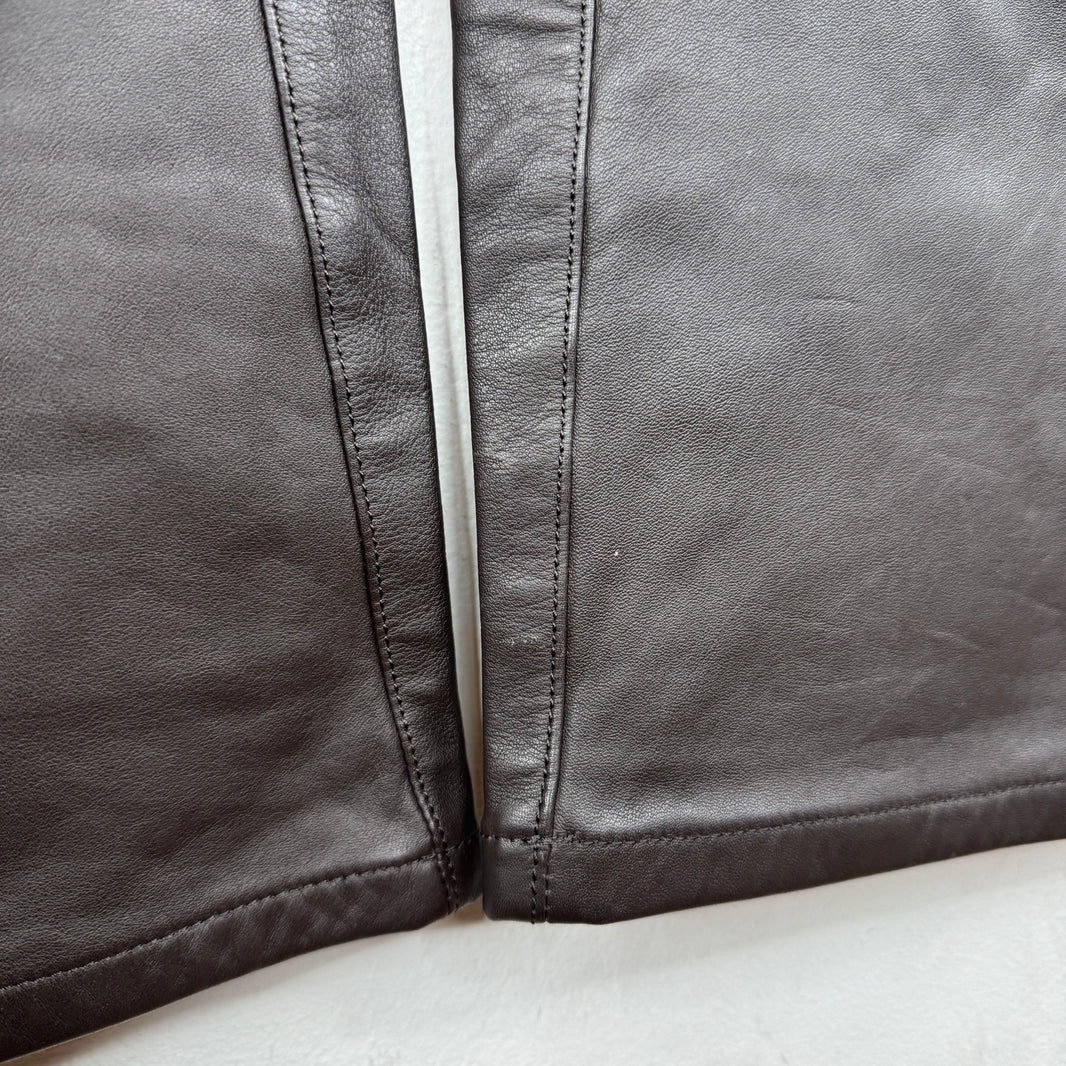 Lemaire Built In Belt Brown Leather Pants