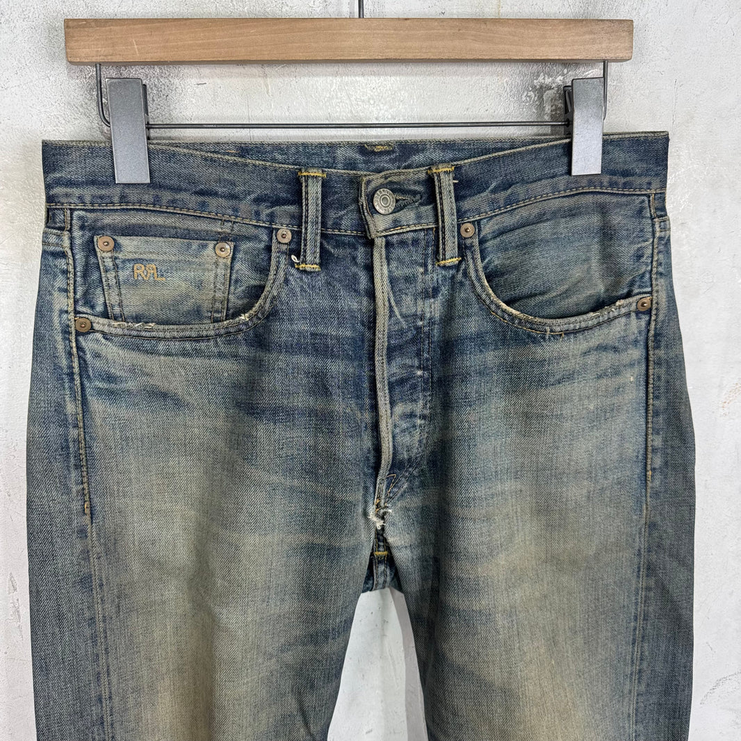 RRL Faded Medium Wash Straight Legged Jeans