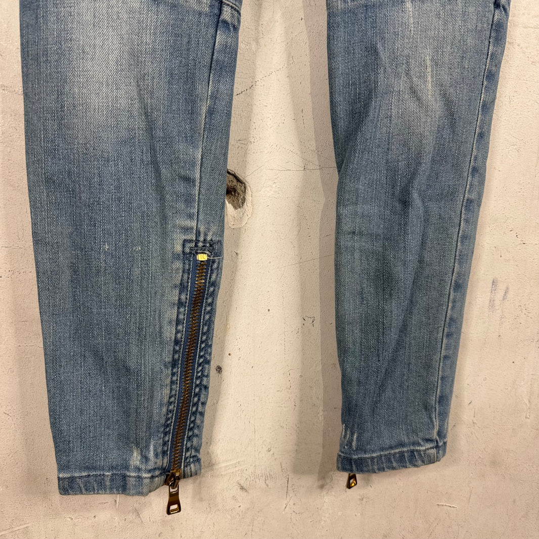 Balmain Womens Lightwash Biker Jeans