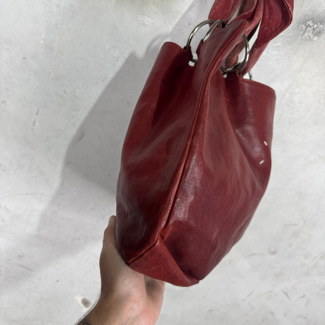 Margiela Red Leather Ring Tote Bag