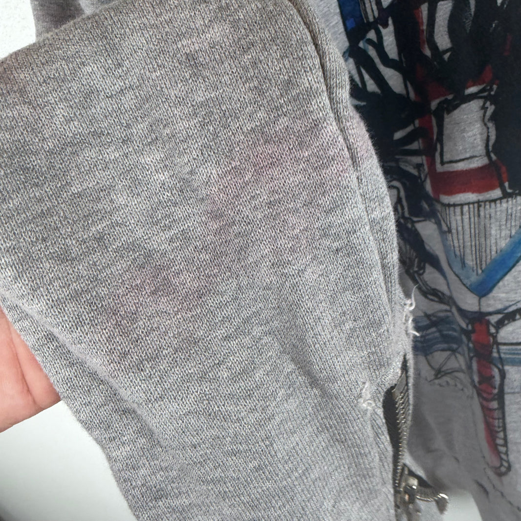 Balmain Gray Patchwork Graffiti Zip Up Hoodie