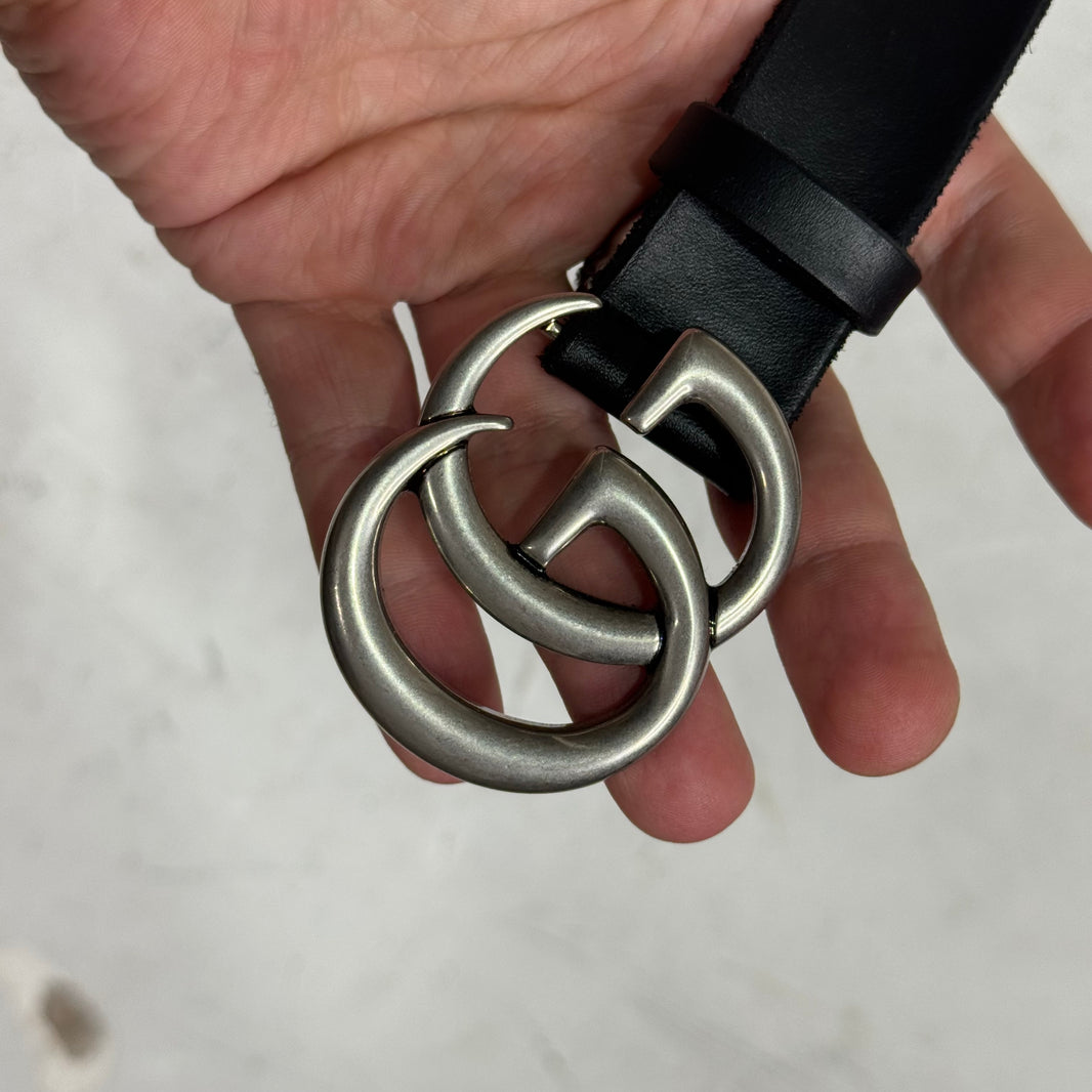 Gucci Black Leather Interlock Belt