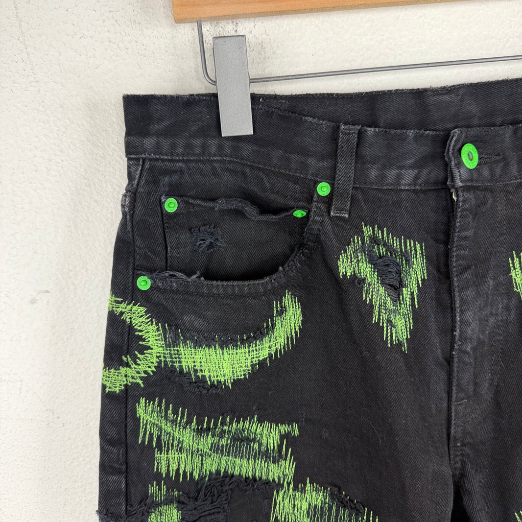 Endless Denim Black/Green Distressed Jeans