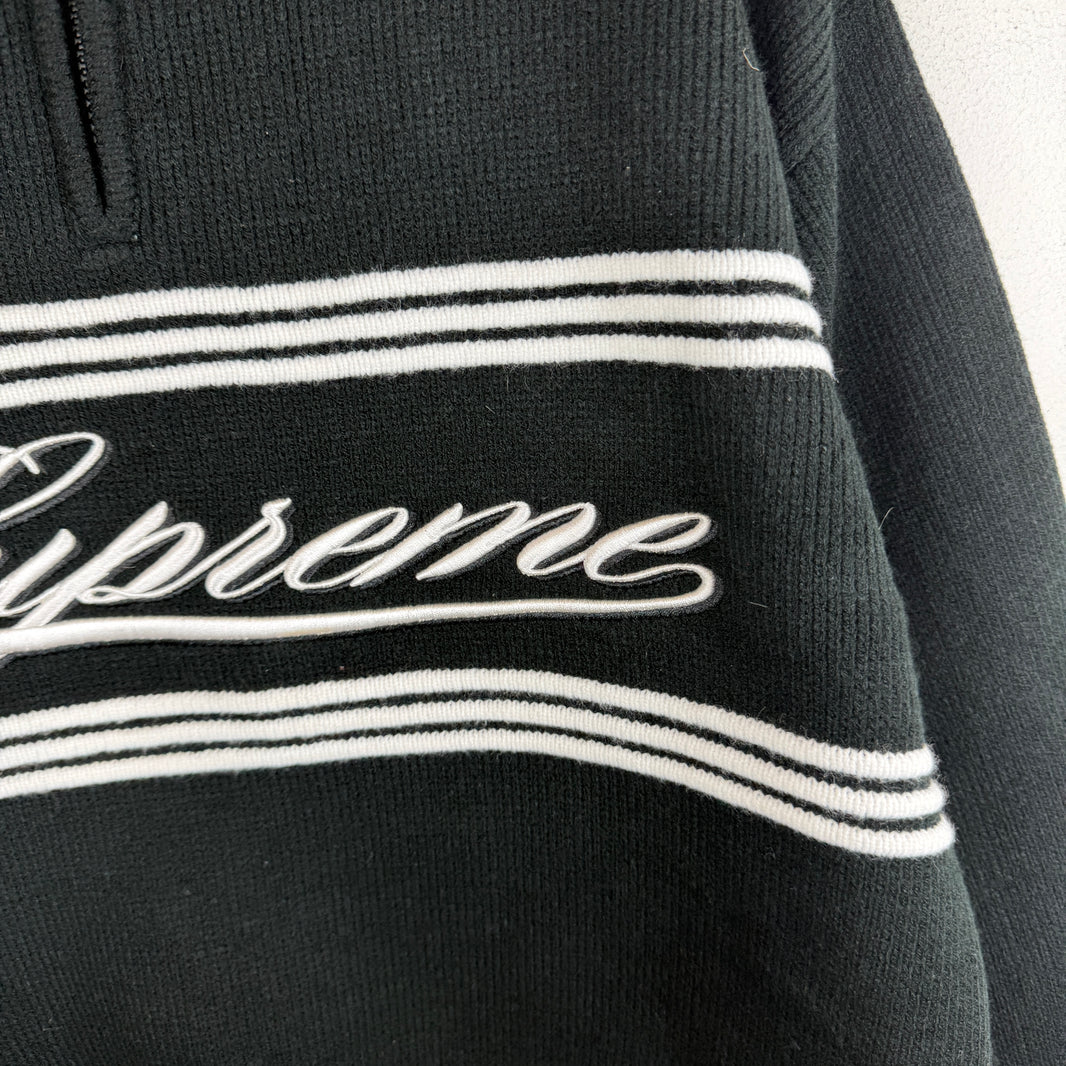 Supreme Cursive Embroidered 1/4 Zip Knit Sweater