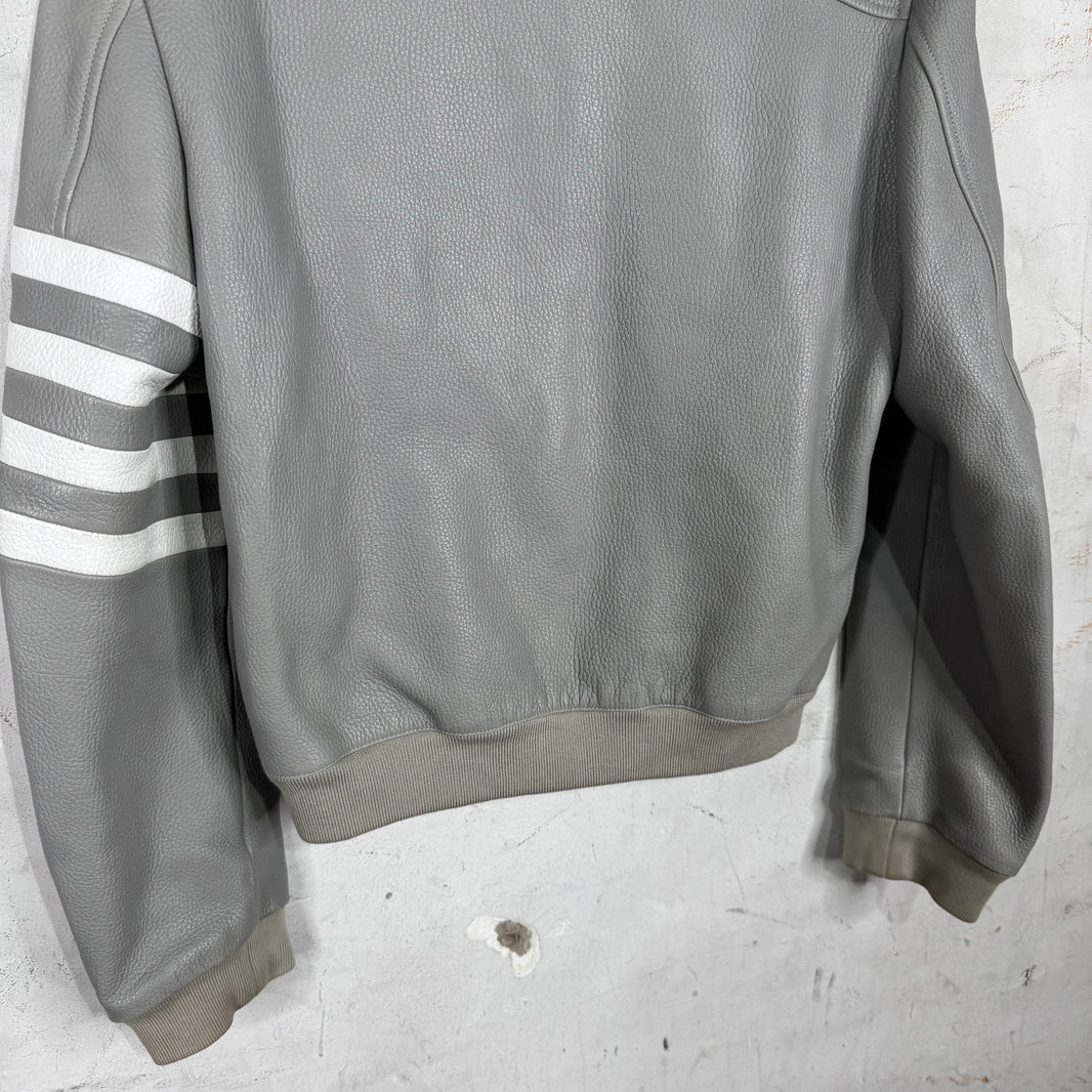 Thom Browne Grey Striped Leather Jacket