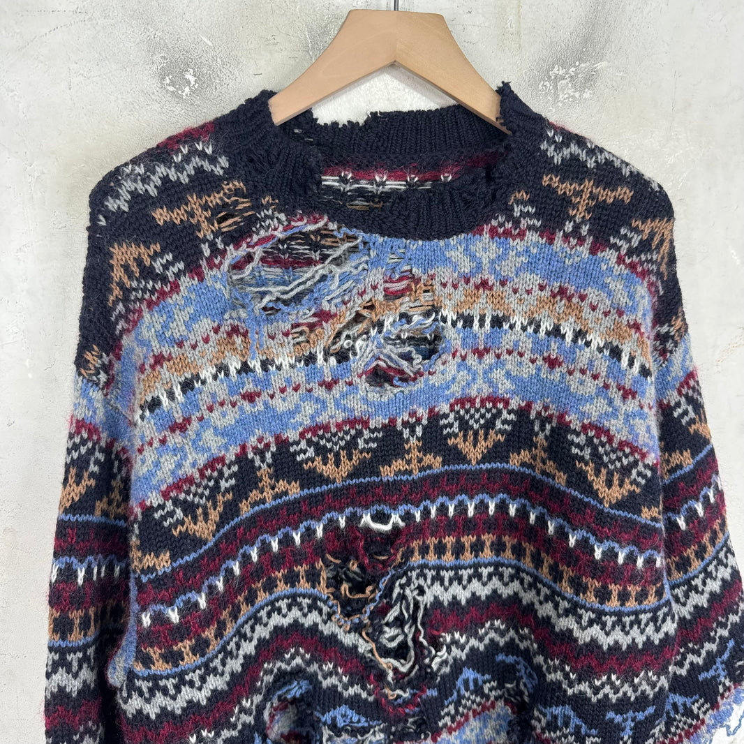 Balenciaga Sample Distressed Patterned Knit Sweater