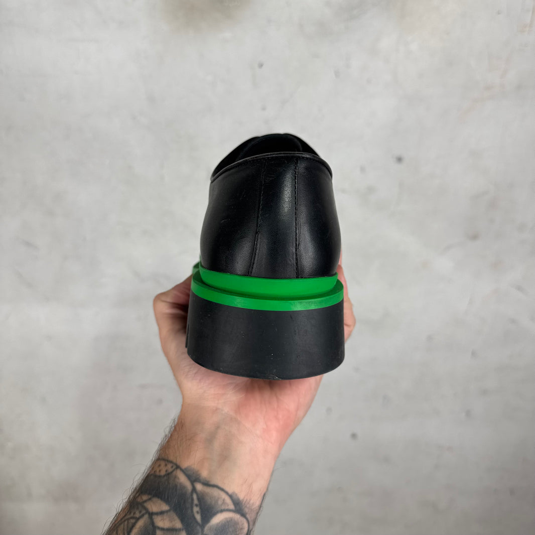 Bottega Veneta Black/Green Rubberized Derbys