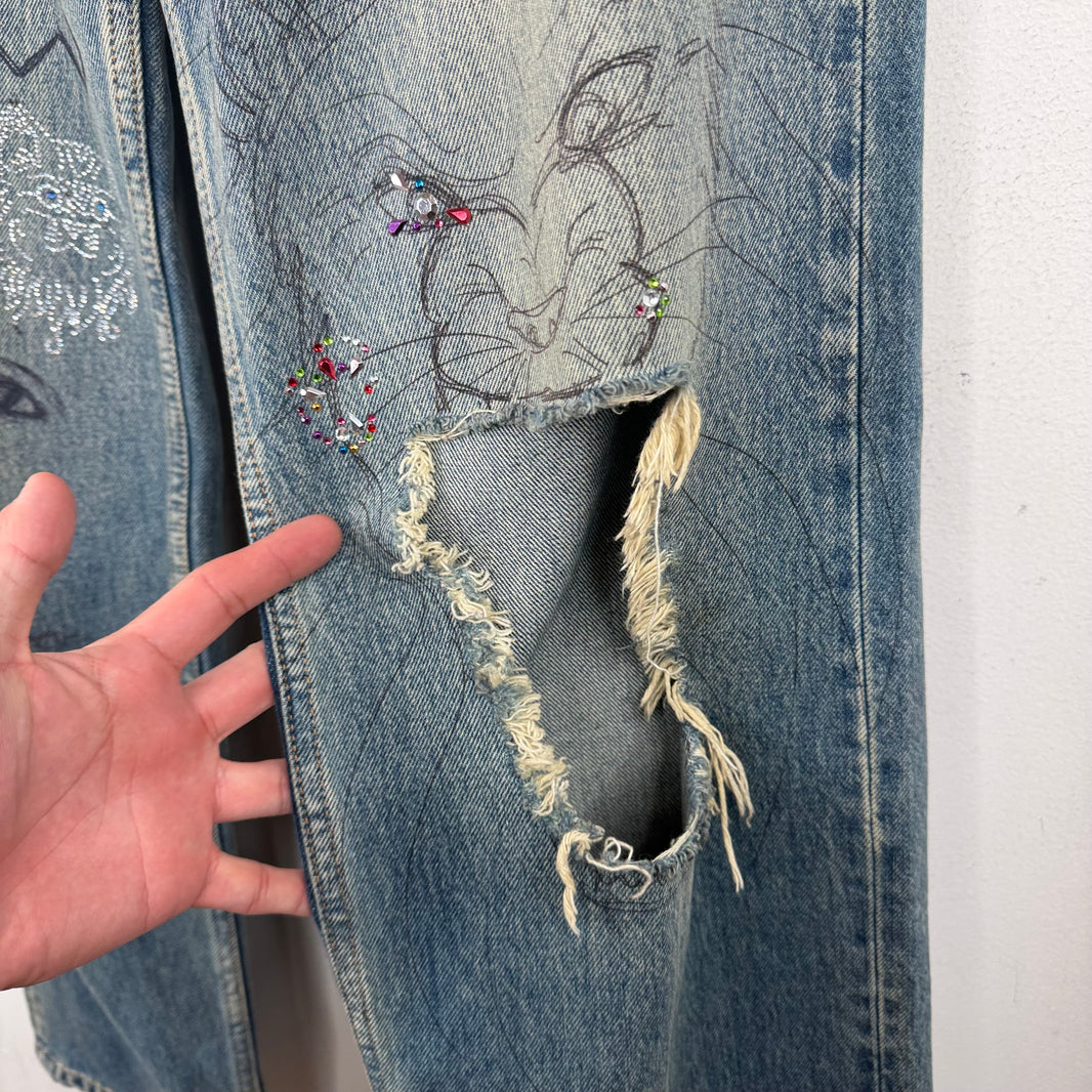 Balenciaga Rhinestone Scribble Jeans