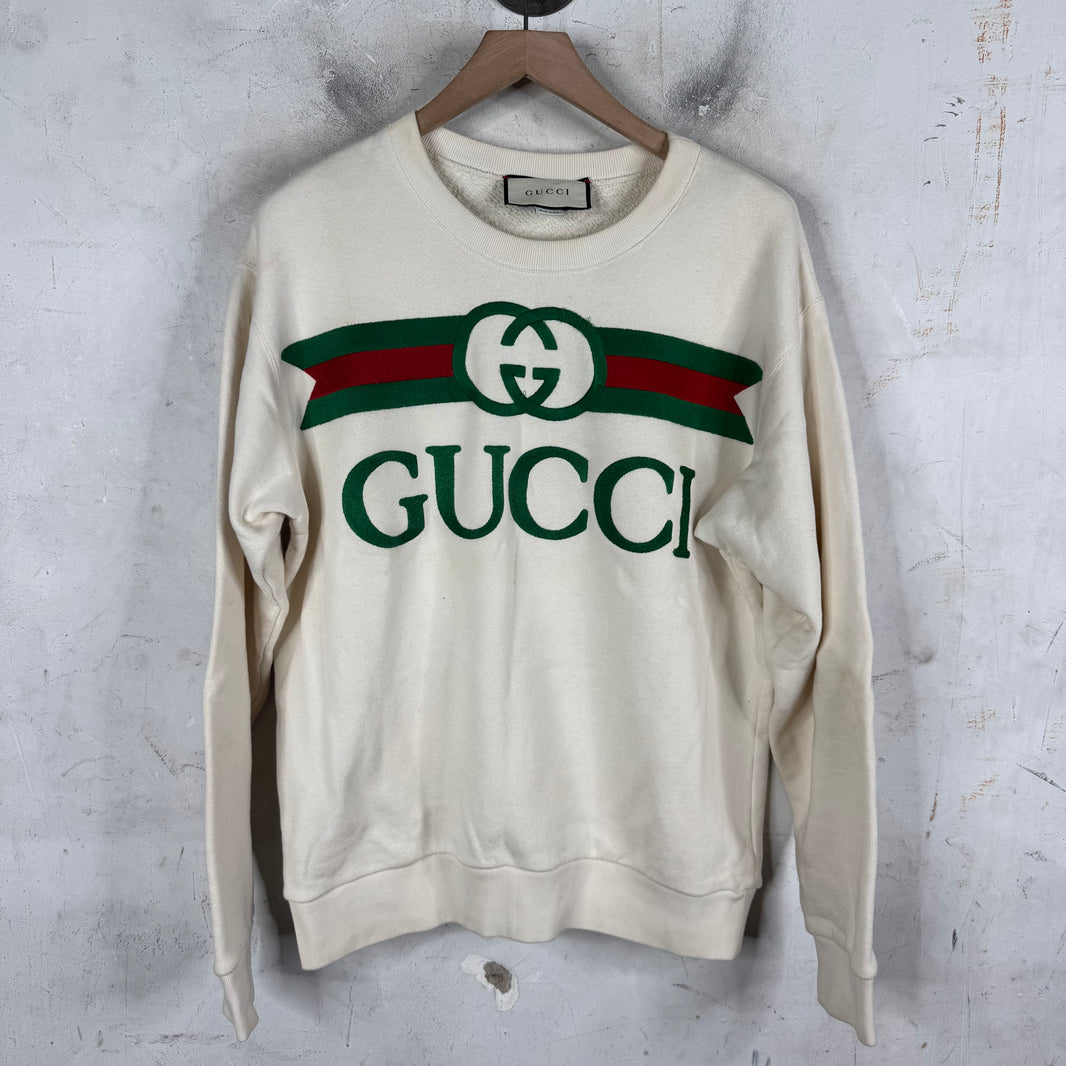 Gucci Beige Double G Embroidered Crewneck