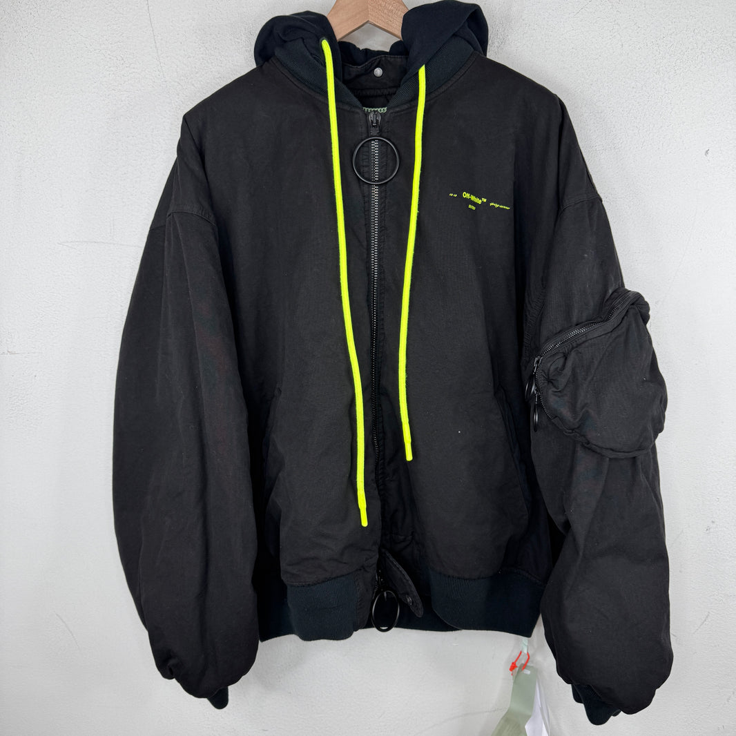 Off White Black Hooded Bomber Jacket