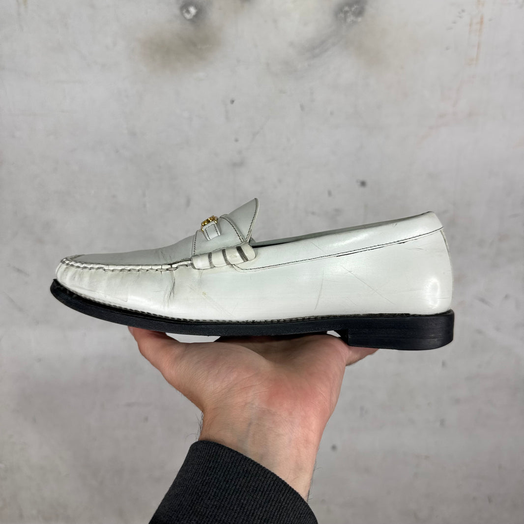Celine White Leather Triomphe Loafers