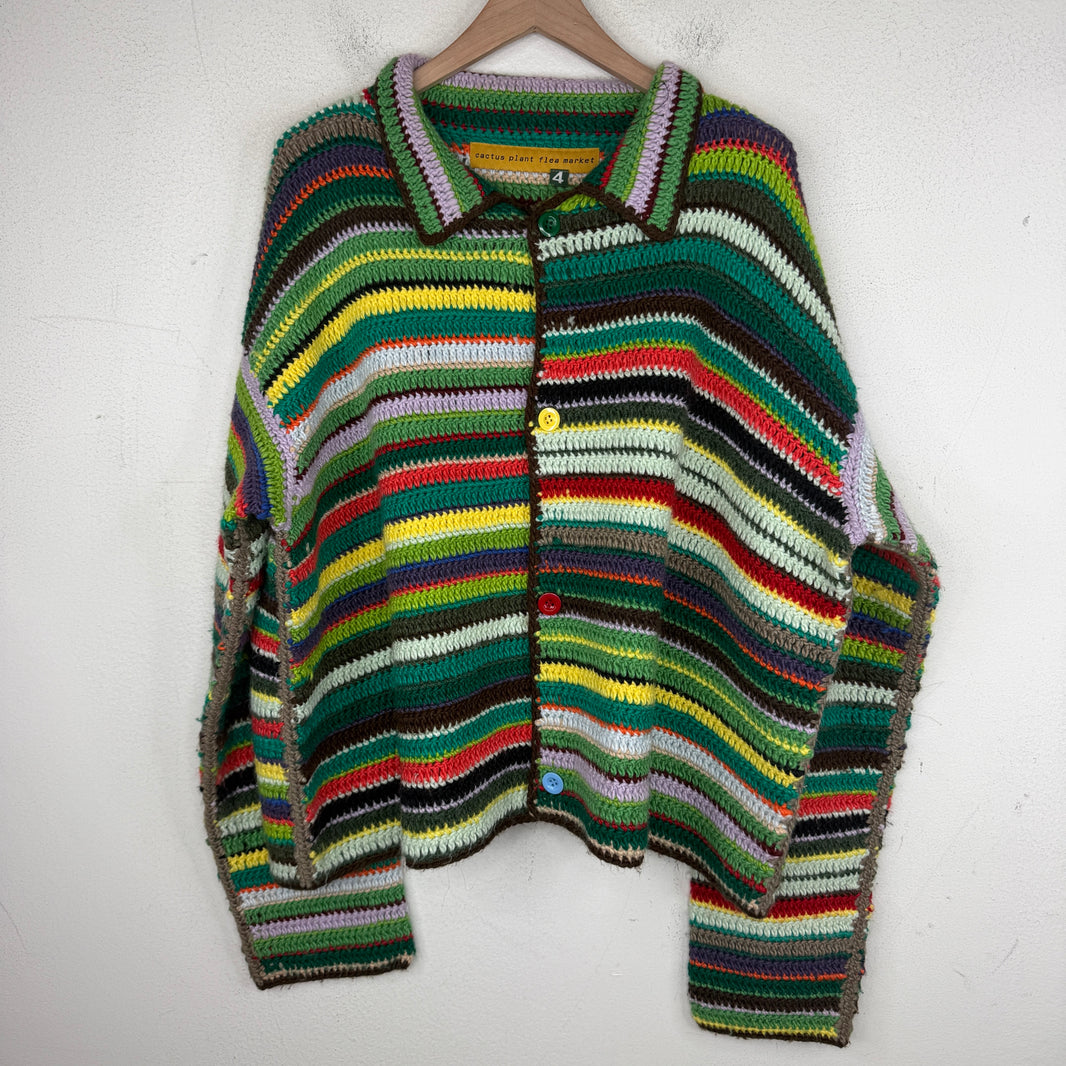 CPFM Knited Green Striped Button Up Cardigan