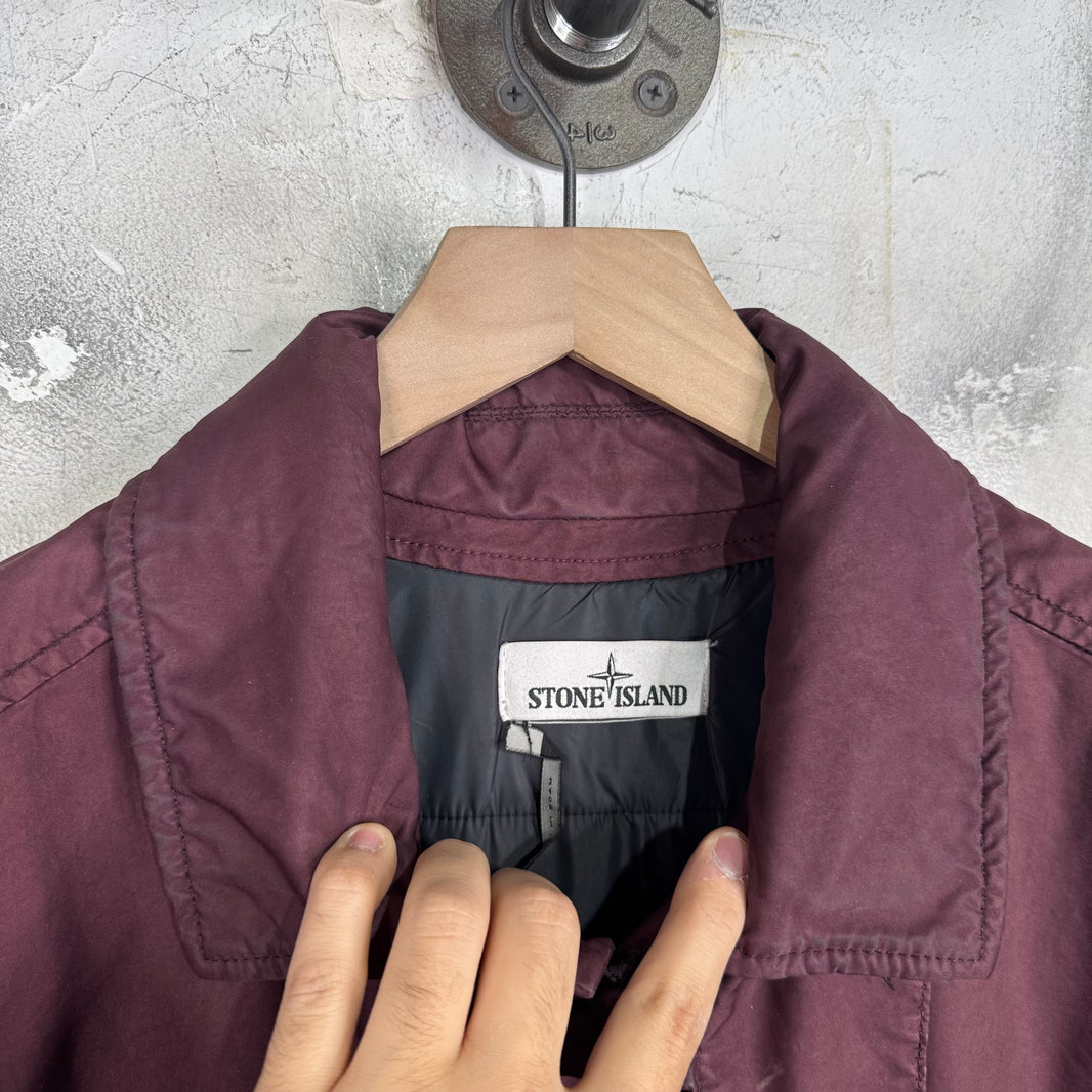 Stone Island Maroon Waxed Long Jacket