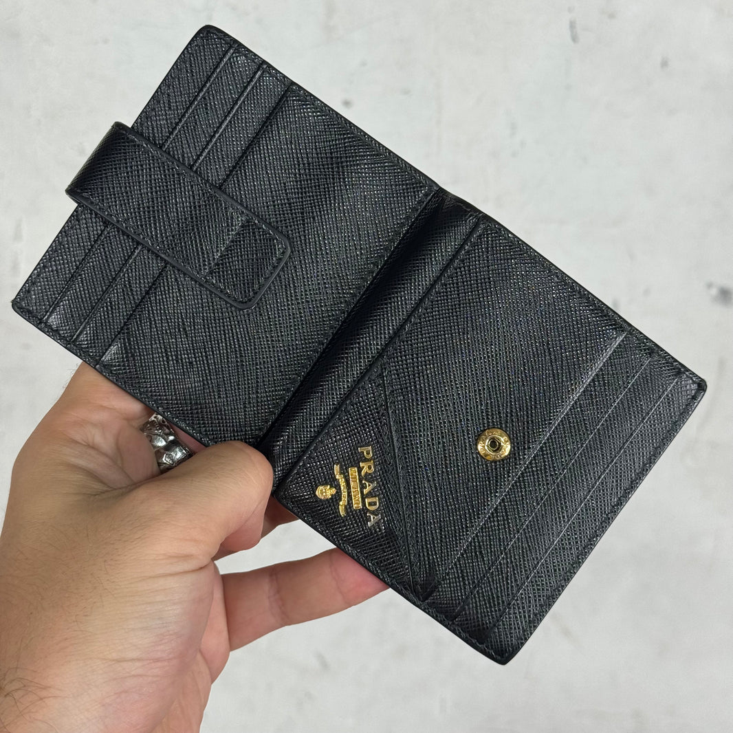 Prada Saffiano Snap Button Bifold Wallet