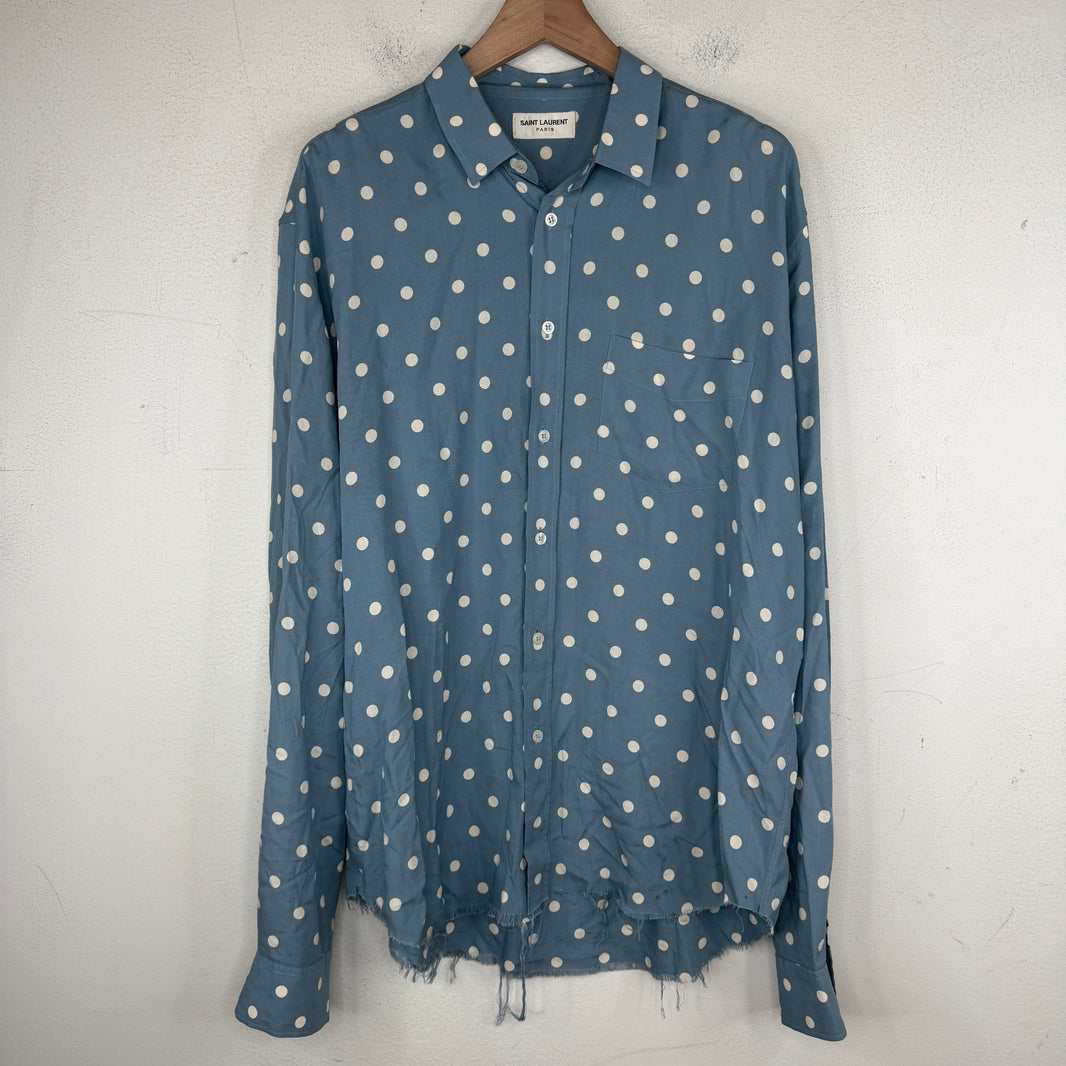 Saint Laurent Cropped Polka Dot Button Up LS Shirt
