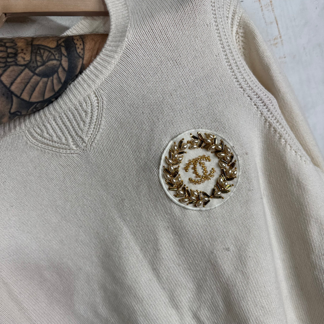 Chanel Women's Beaded Crest Cashmere Sweater
